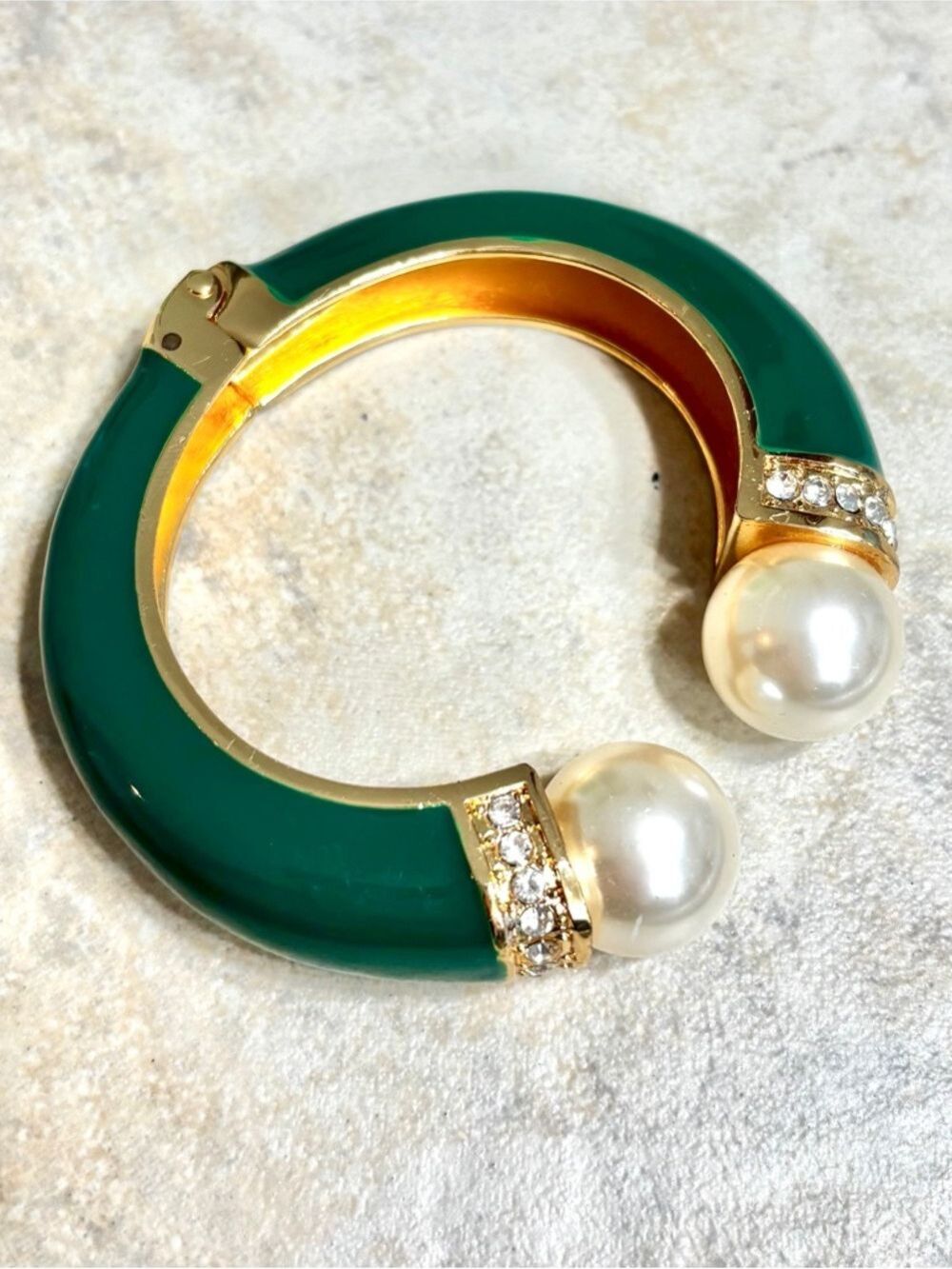 Emerald Green Pearl Accent Cuff Bracelet - Picture 2 of 5